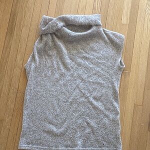 DNY Neutral Taupe Knit Mock Neck Top